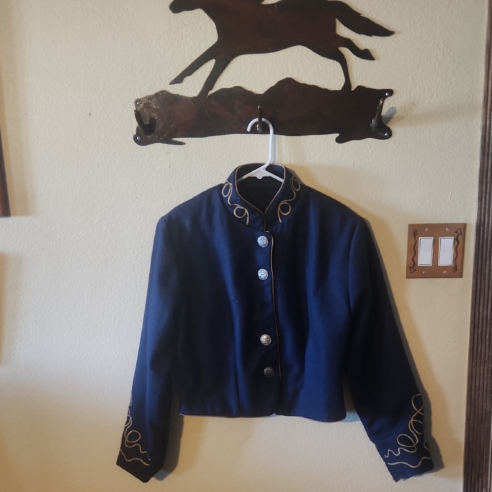 Elegant Navy Blue Women's Jacket with Embroidered Details